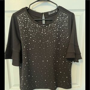Black ruffled sleeve with jewels dress top